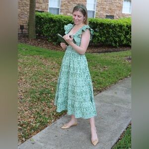 Hill House Ellie Nap Dress - Green Jacquard, size S